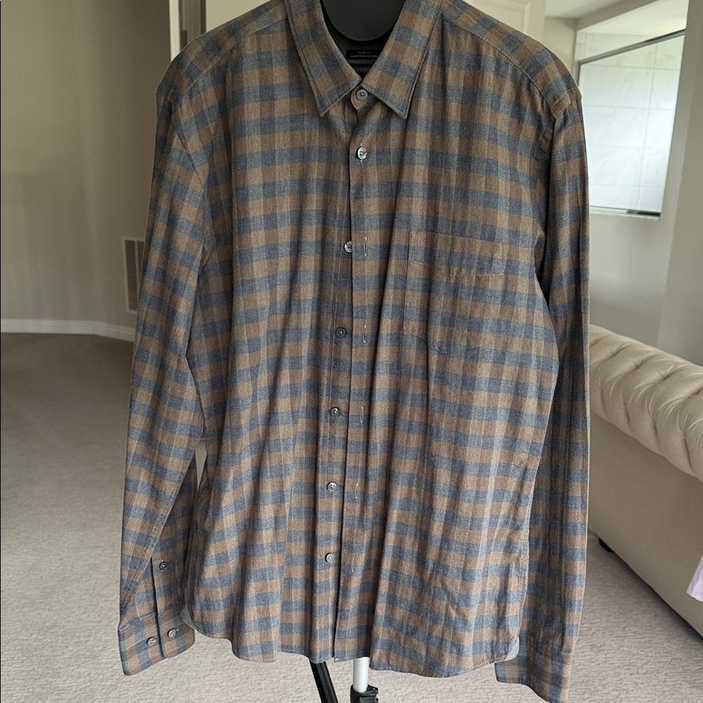 Classic Men's Long-Sleeve Plaid Shirt in Brown and Blue BOSS
